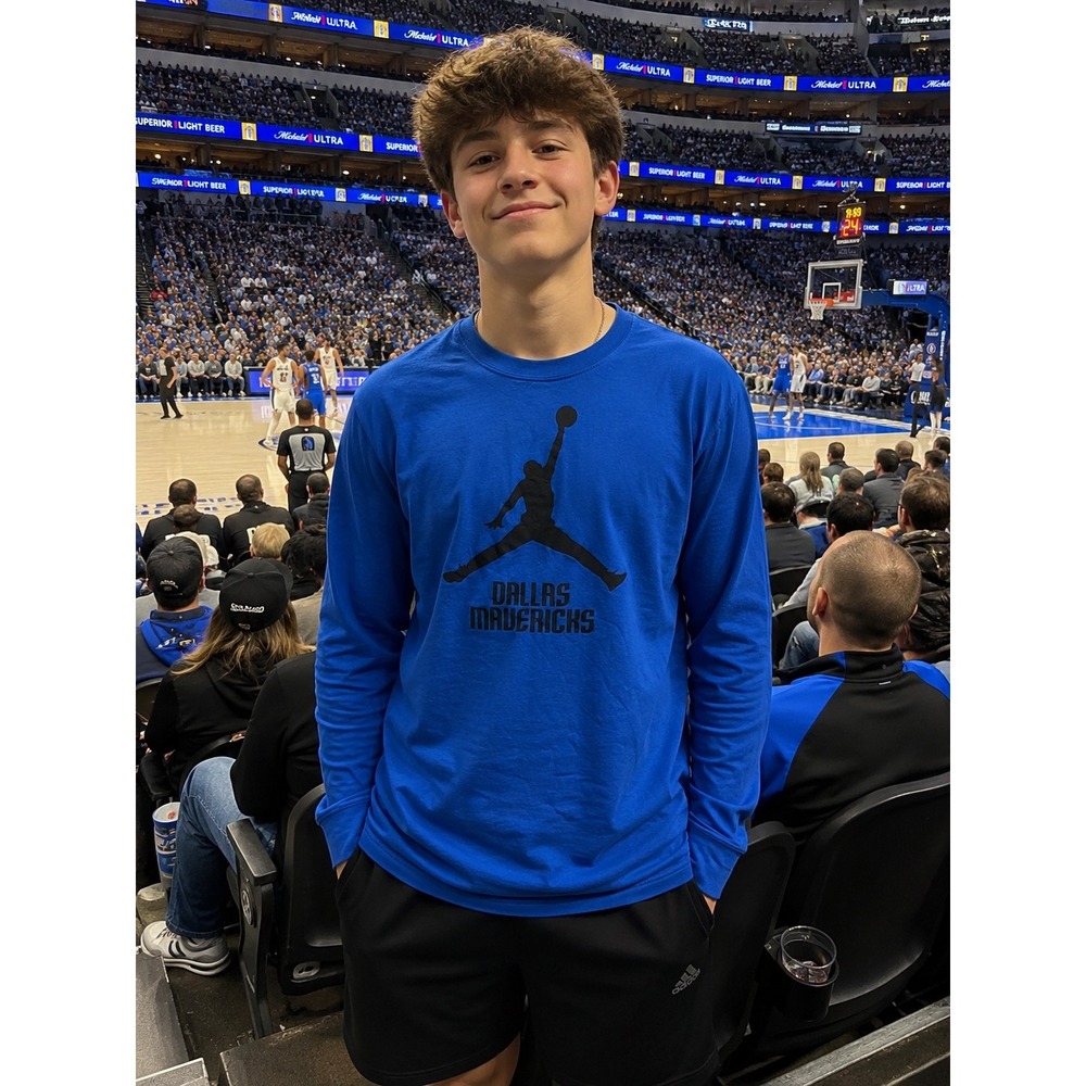 Nike Jordan Dallas Mavericks Kids Royal Blue Long‎ Sleeve T-Shirt Size L 14/16